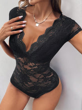 Perfee Lace V-Neck Cap Sleeve Bodysuit OutfitFlow